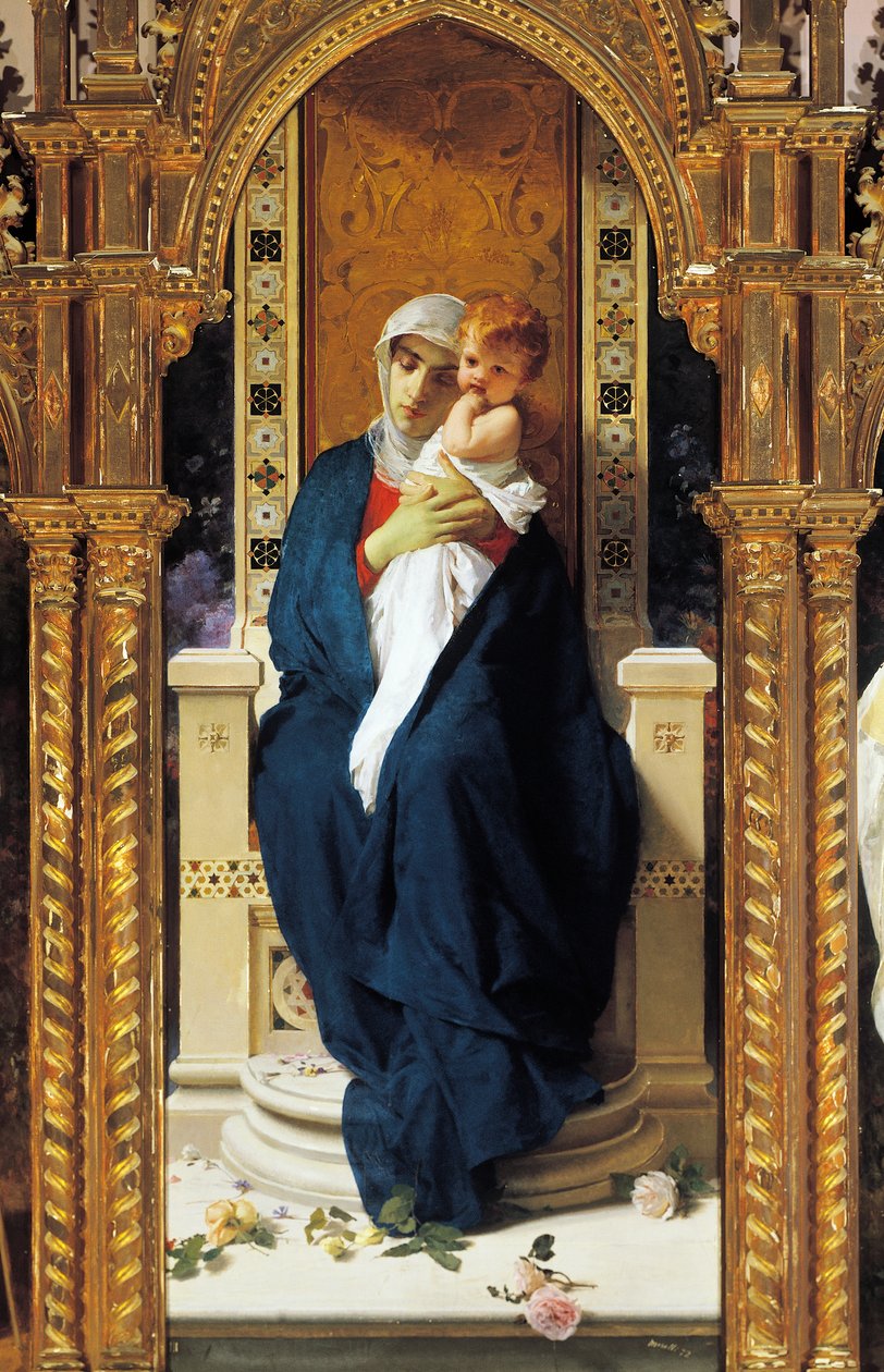 Tryptych of Madonna of Roses, by Domenico Morelli (detail) by Domenico Morelli