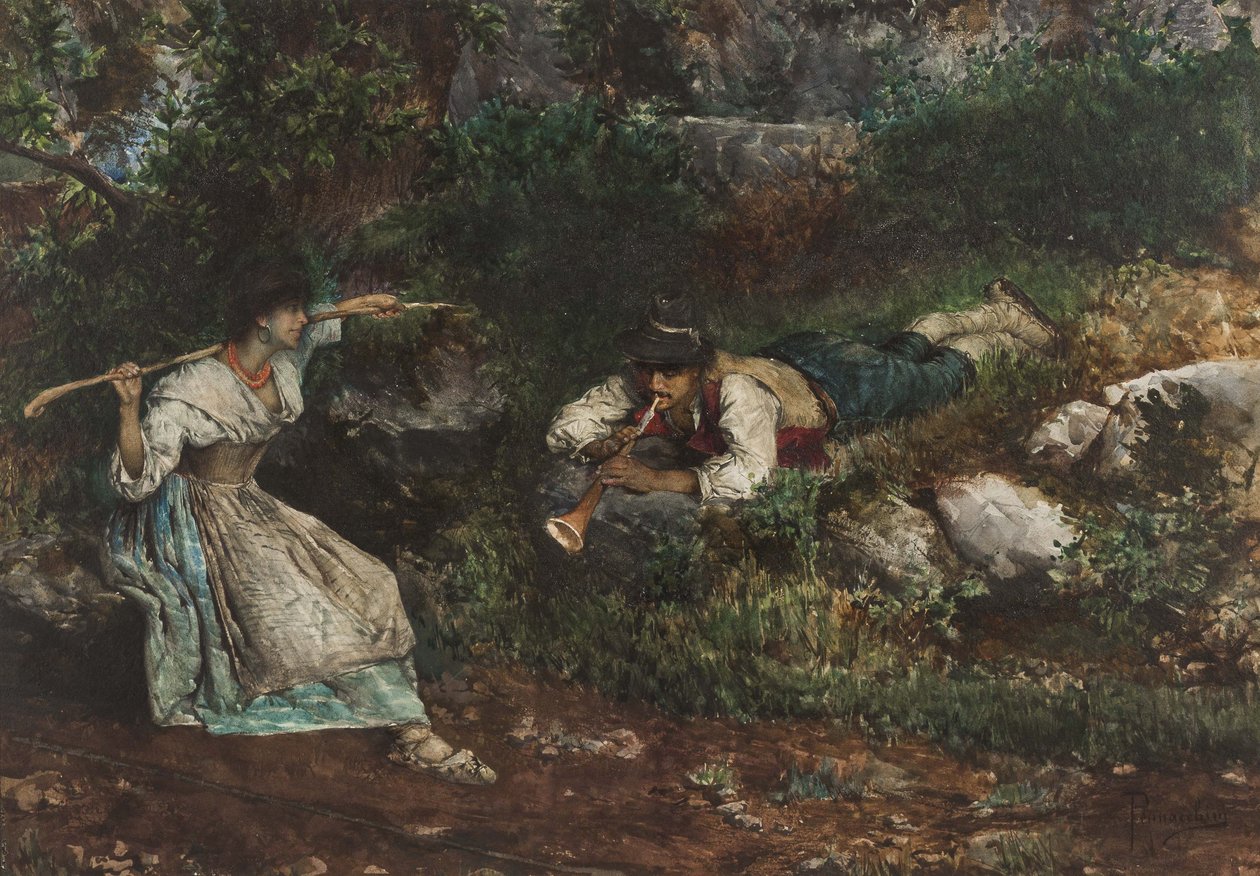 An Italian Contadina wooed by a Shepherd by Domenico Pennacchini
