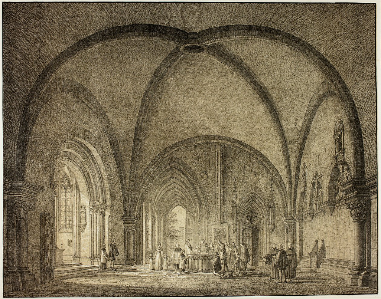 Baptismal Hall and Cloisters in the Cathedral at Mainz, from Collection of Memorable Medieval Buildings in Germany by Domenico Quaglio