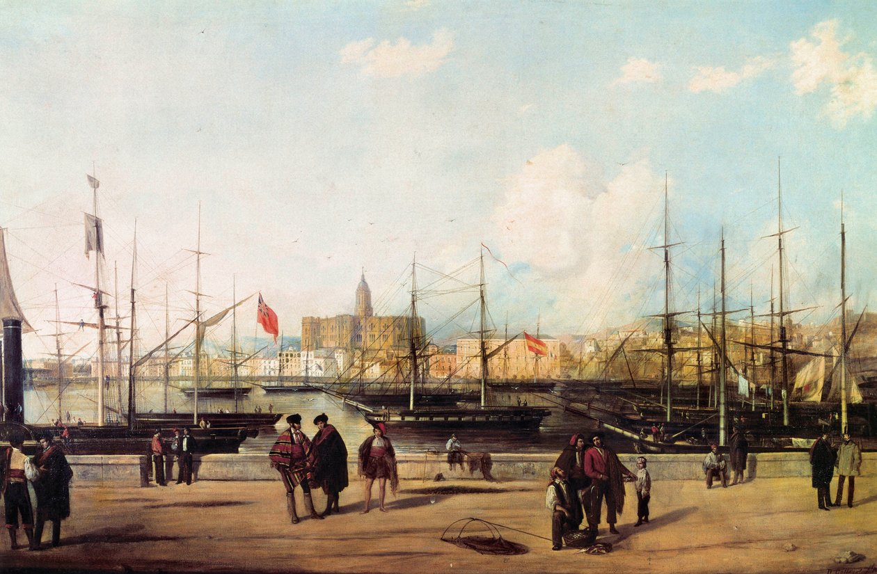 View of the port of Malaga, Spain by Domingo Gallego y Alvarez