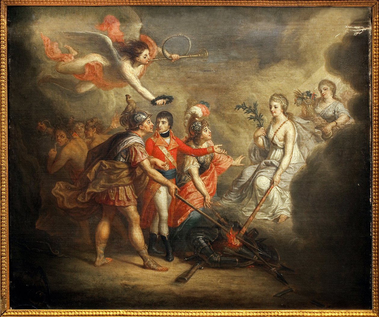 The Peace of Amiens. Treaty Signed on 25 March 1802 Between the United Kingdom and Its Allies the Ottoman Empire on the One Hand and France, Spain and Holland on the Other. The Painting Depicts Napoleon I Bonaparte, Crowned by an Angel Sounding the Trumpet by Dominique Doncre