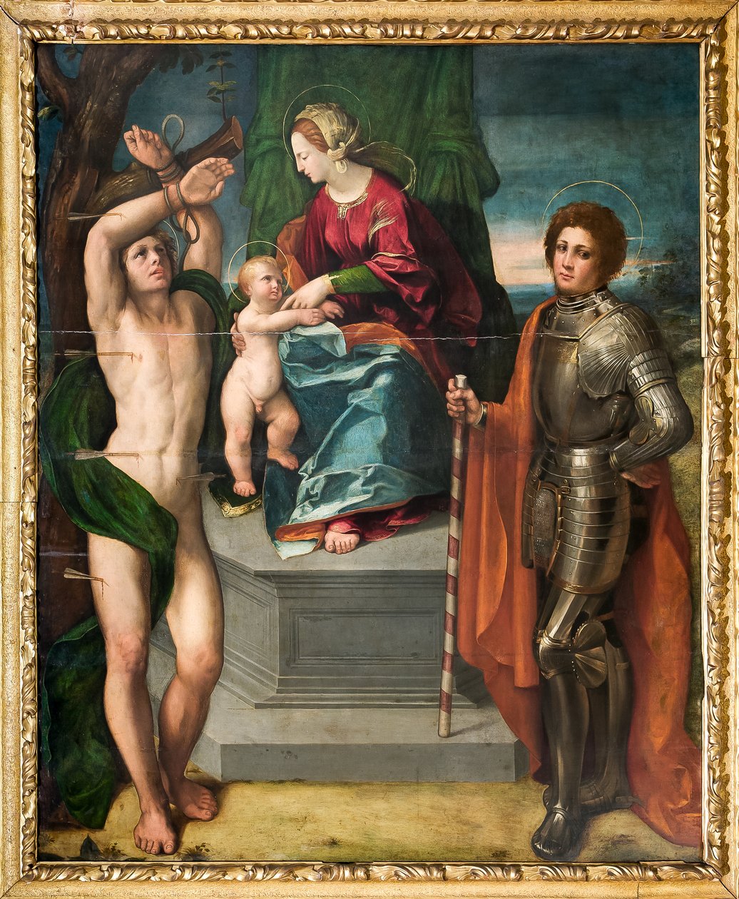 Madonna with Infant Jesus and St Sebastian and St George (detail) by Dosso Dossi