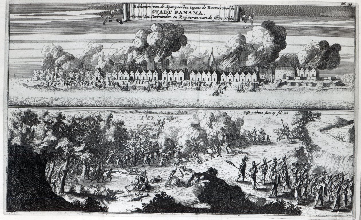 Battle between the Buccaneers and the Spaniards during the attack on Panama in 1671 by Dutch School