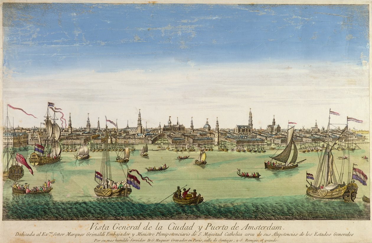 A General View of the Port and Town of Amsterdam, engraving by D.G. Hucquier, 16th century by Dutch School