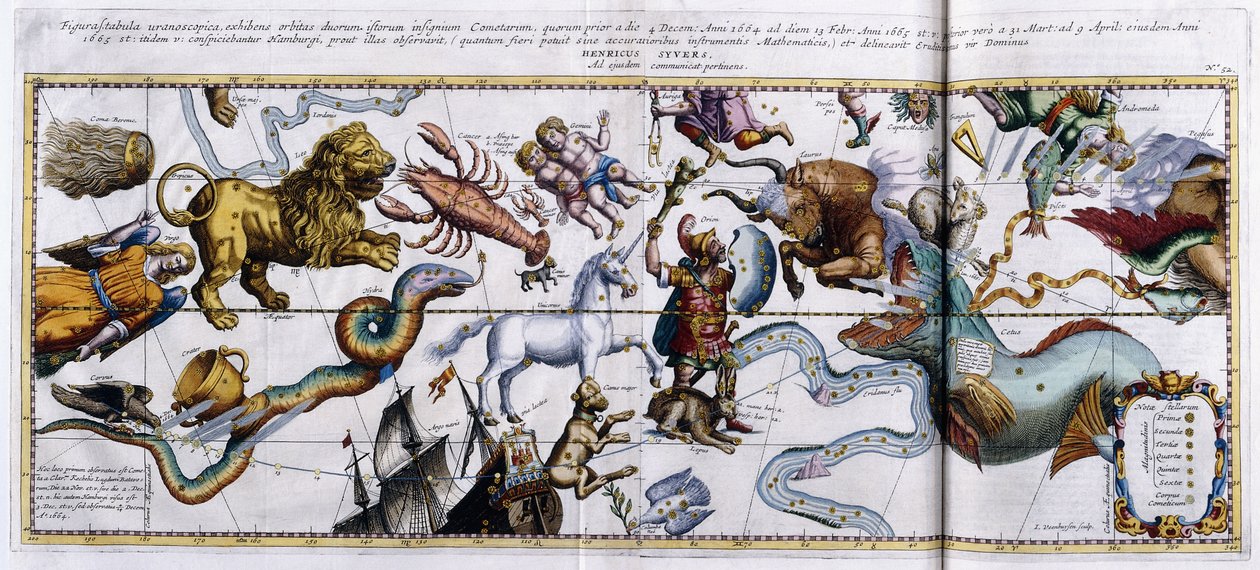 Celestial map of the constellations: Orion, Taurus, Aries, Pisces etc by Dutch School