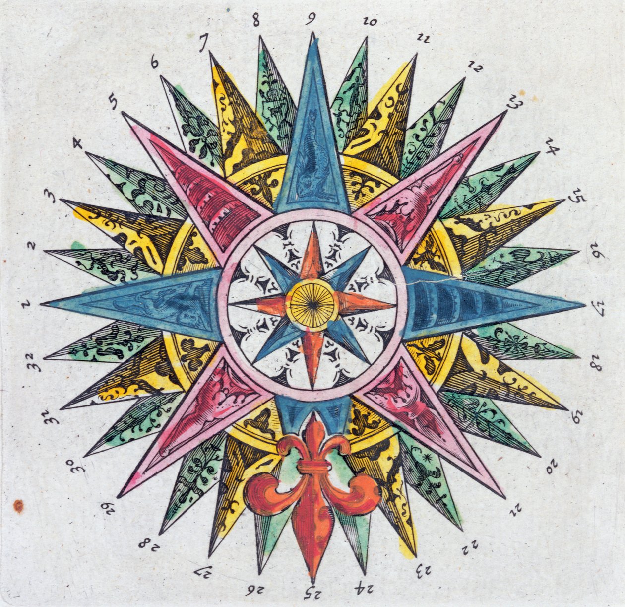 Compass Rose, from a Blaue Atlas, published in Amsterdam by Dutch School