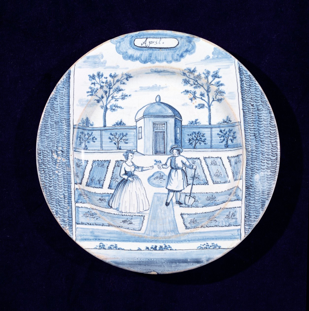 Delftware plate depicting the month of April by Dutch School