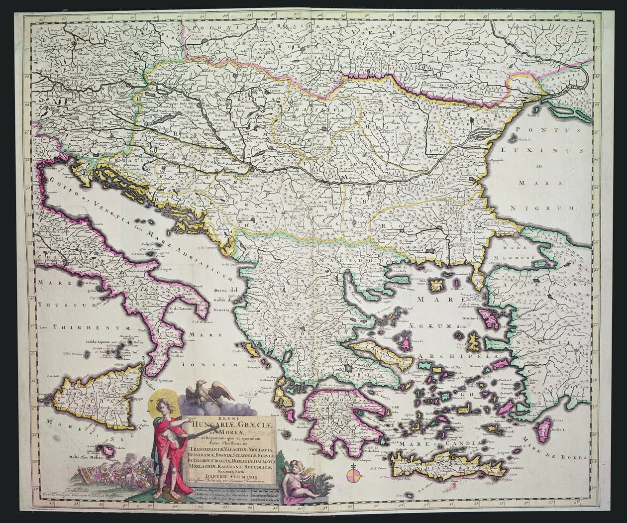 Map of Greece, Hungary and Their Surrounding Countries by Dutch School
