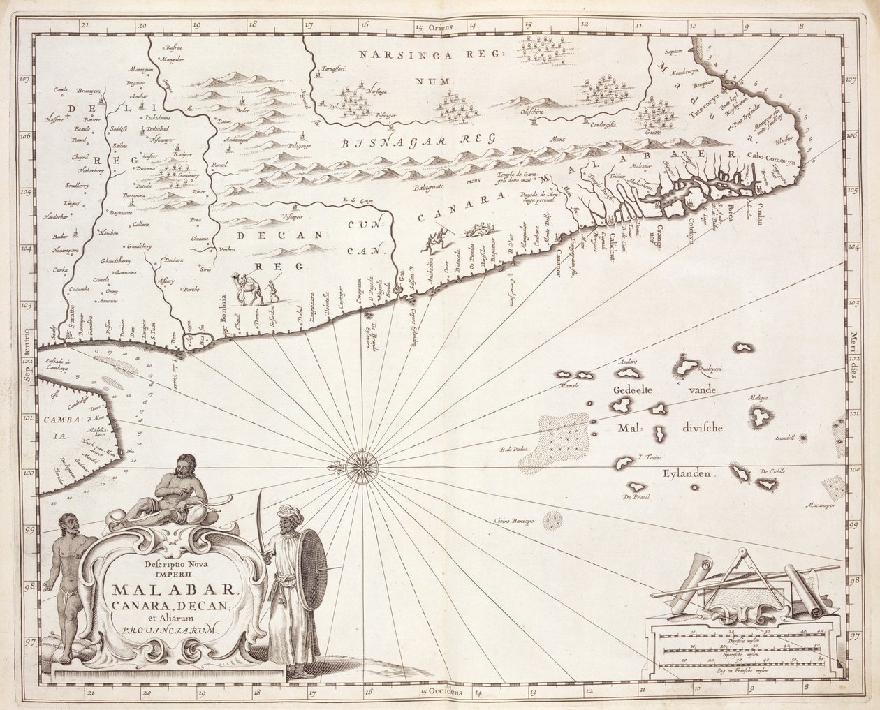 Map of the Coast of Malabar, East Indies, 1672 by Dutch School