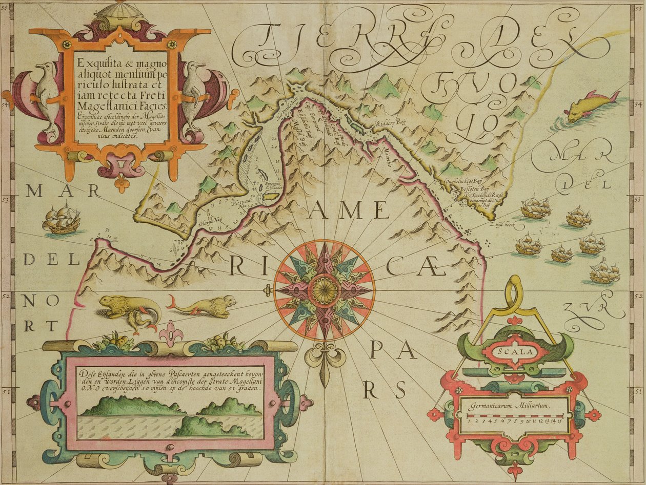Map of the Magellan Straits, Patagonia, from the Mercator Atlas pub. by Jodocus Hondius Amsterdam, 1606 by Dutch School