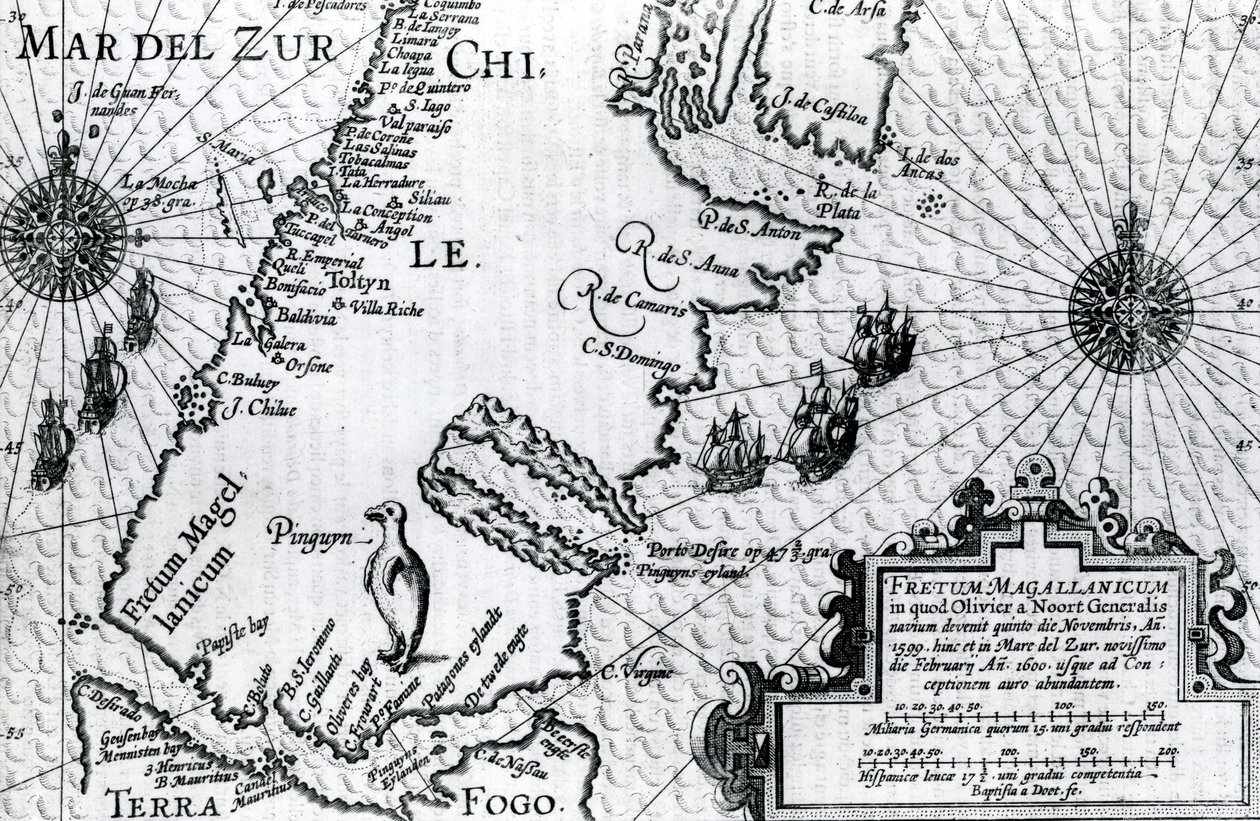 Map of the Strait of Magellan, plate from Oliver van Noort