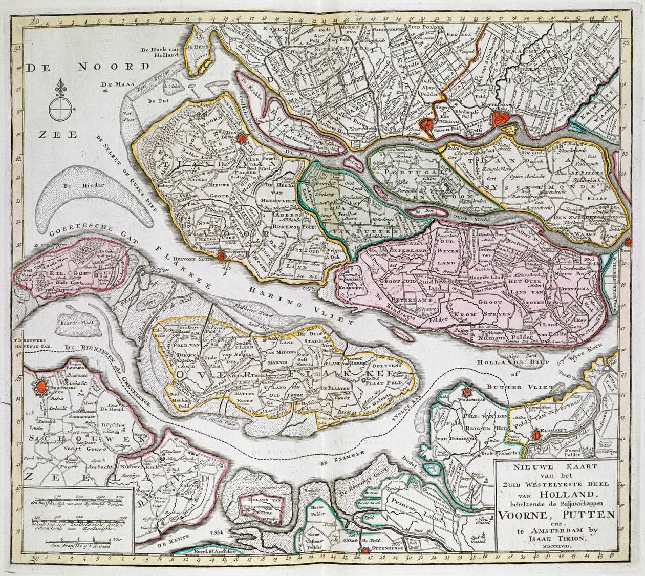 Nieuwe Kaart der van het Zuid Westelykste deel van Holland, behelzende de Baljuwschappen Voorne, Putten, enz. [Thirty-six maps of the Netherlands] by Dutch School