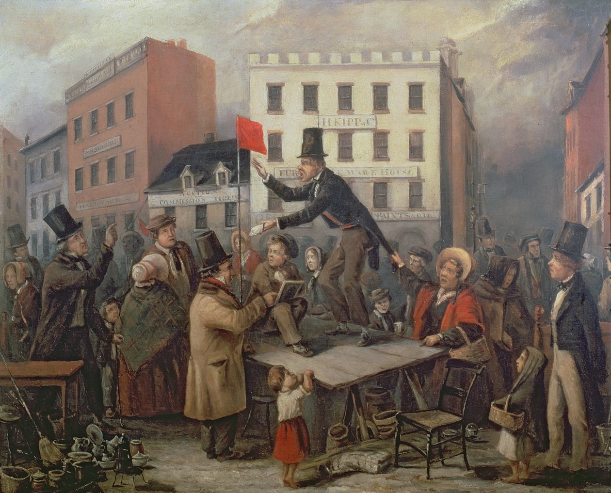 Auction in Chatam Street, New York, 1843 by E. Didier