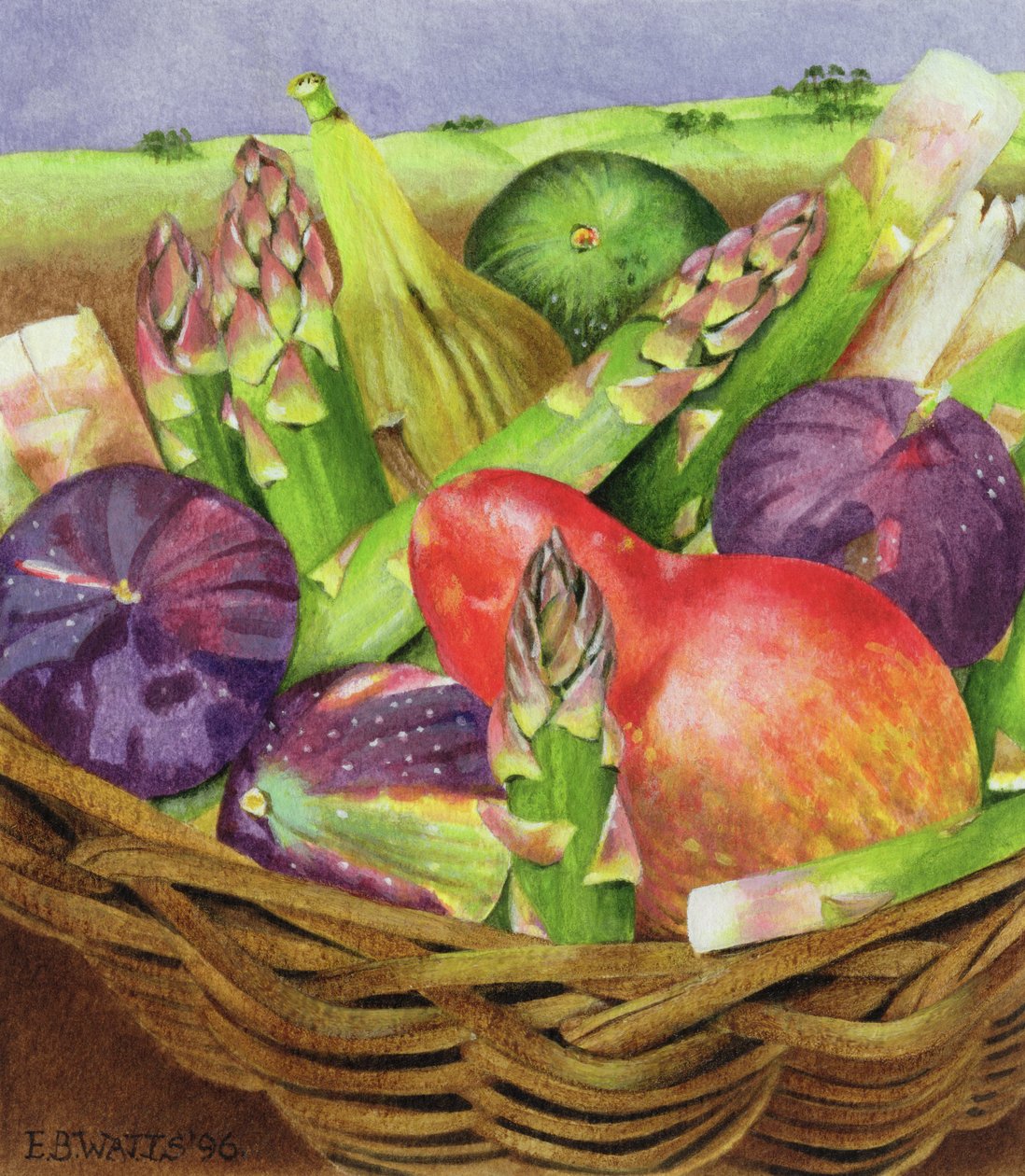Red Pear with Figs and Asparagus, 1996 by E.B. Watts