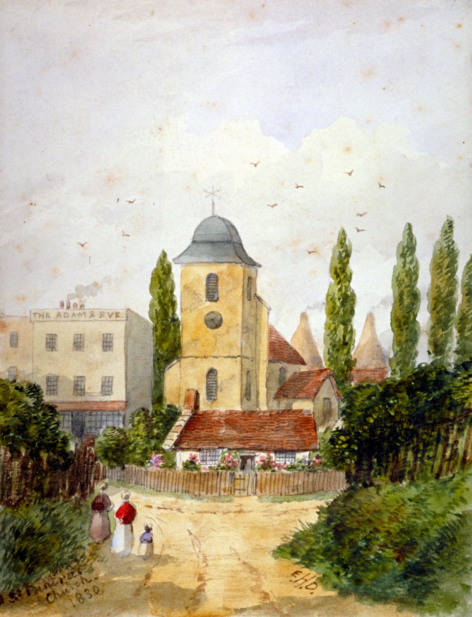 St Pancras Old Church and the Adam and Eve Tavern, London by EH Dixon