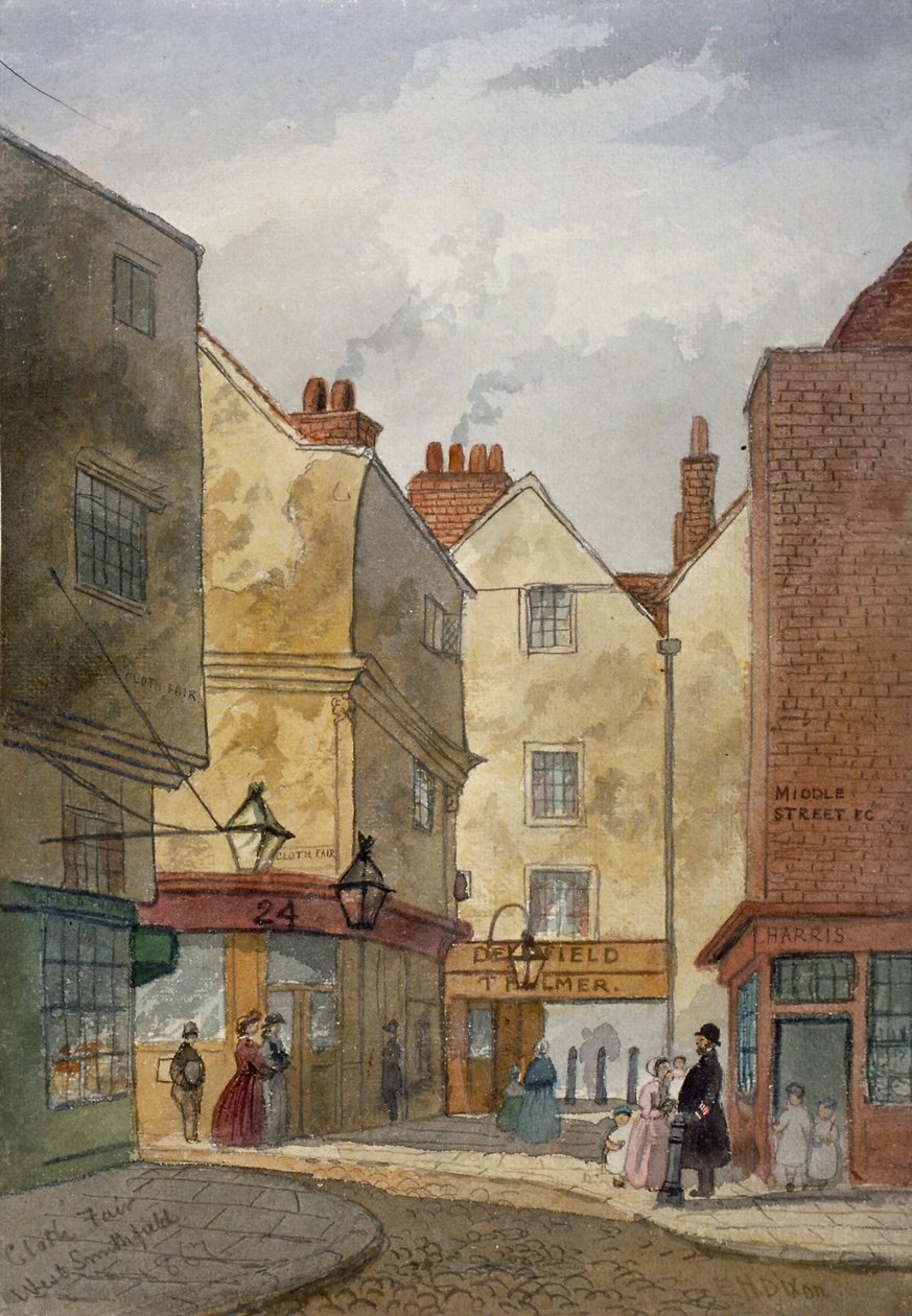 View of Cloth Fair and Middle Street, West Smithfield, City of London, 1867