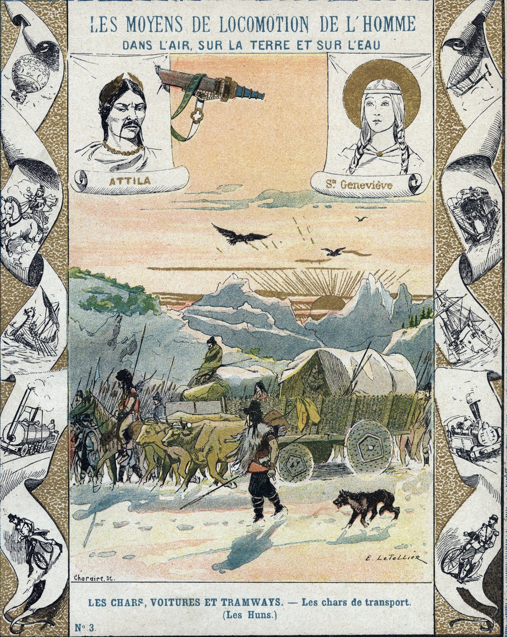 Transport Tanks - The Huns of Attila (ca. 395-453) - Barbarian Invasions - Illustration by E Letellier - Protective Historical Notebook, Late 19th Century by E. Letellier