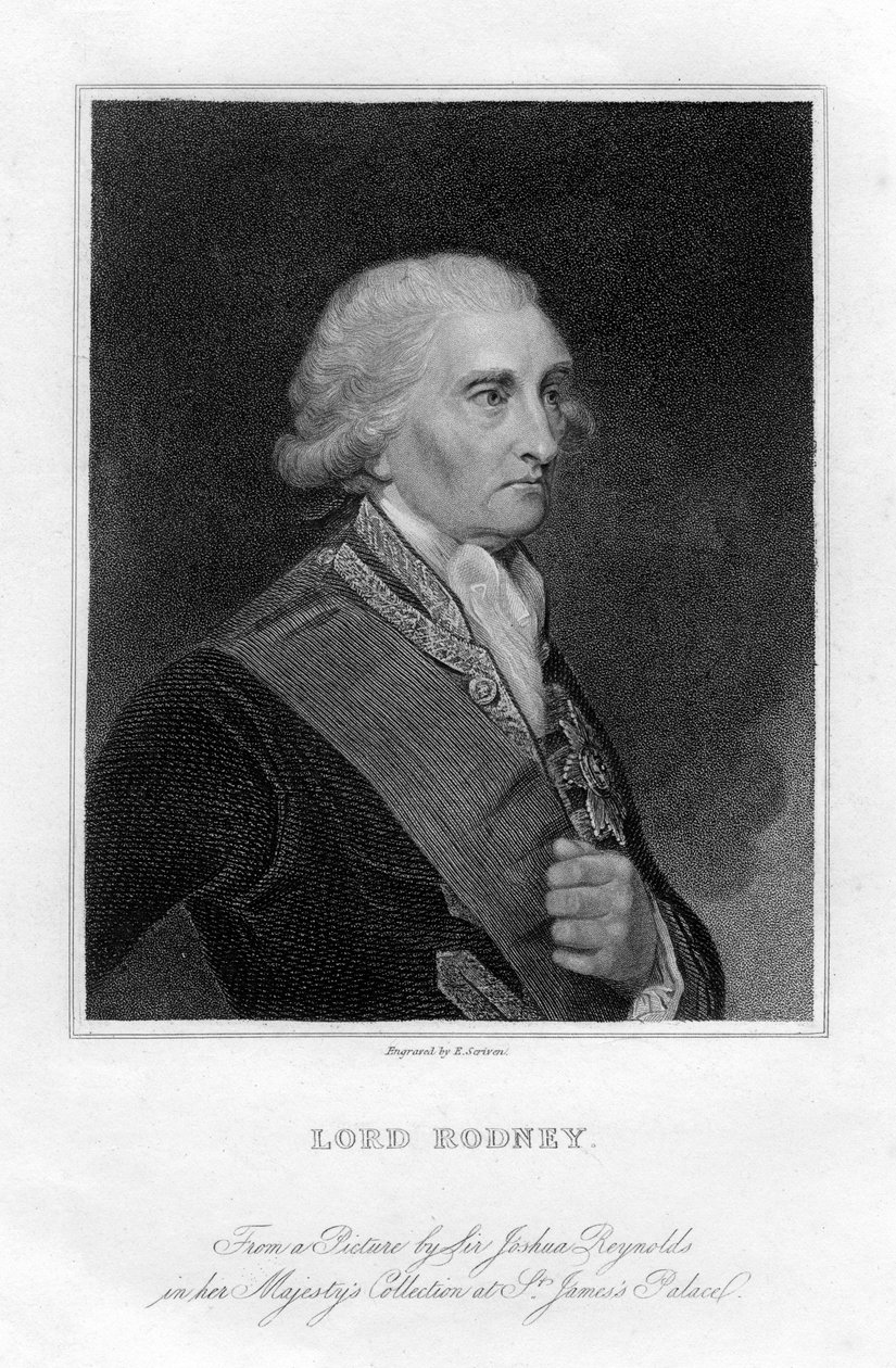 Admiral George Brydges Rodney 1719-1792, 1st Baron Rodney, 19th century by E. Scriven