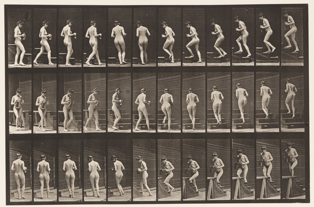Turning and Ascending Stairs, Pitcher & Goblet in Hands by Eadweard Muybridge