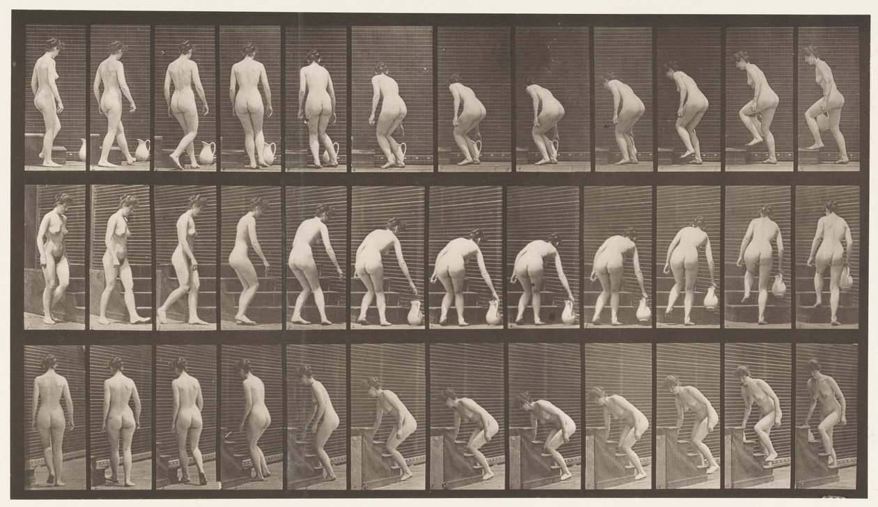 Turning to Ascend Stairs, Stooping, Lifting a Pitcher by Eadweard Muybridge