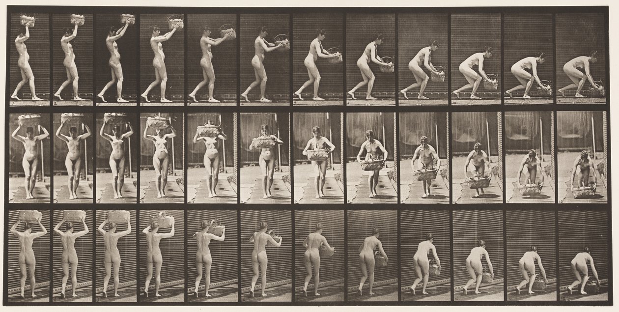 Taking 12-lb Basket from Head, Putting it on the Ground by Eadweard Muybridge