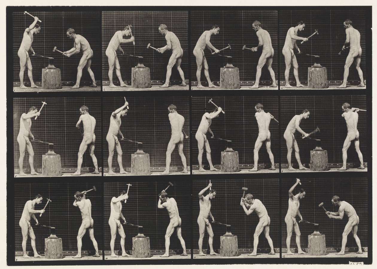Blacksmiths, Two Models, Hammering on Anvil by Eadweard Muybridge