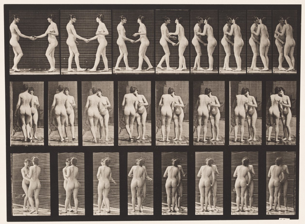 Plate 444. Two Models Shaking Hands and Kissing Each Other by Eadweard Muybridge