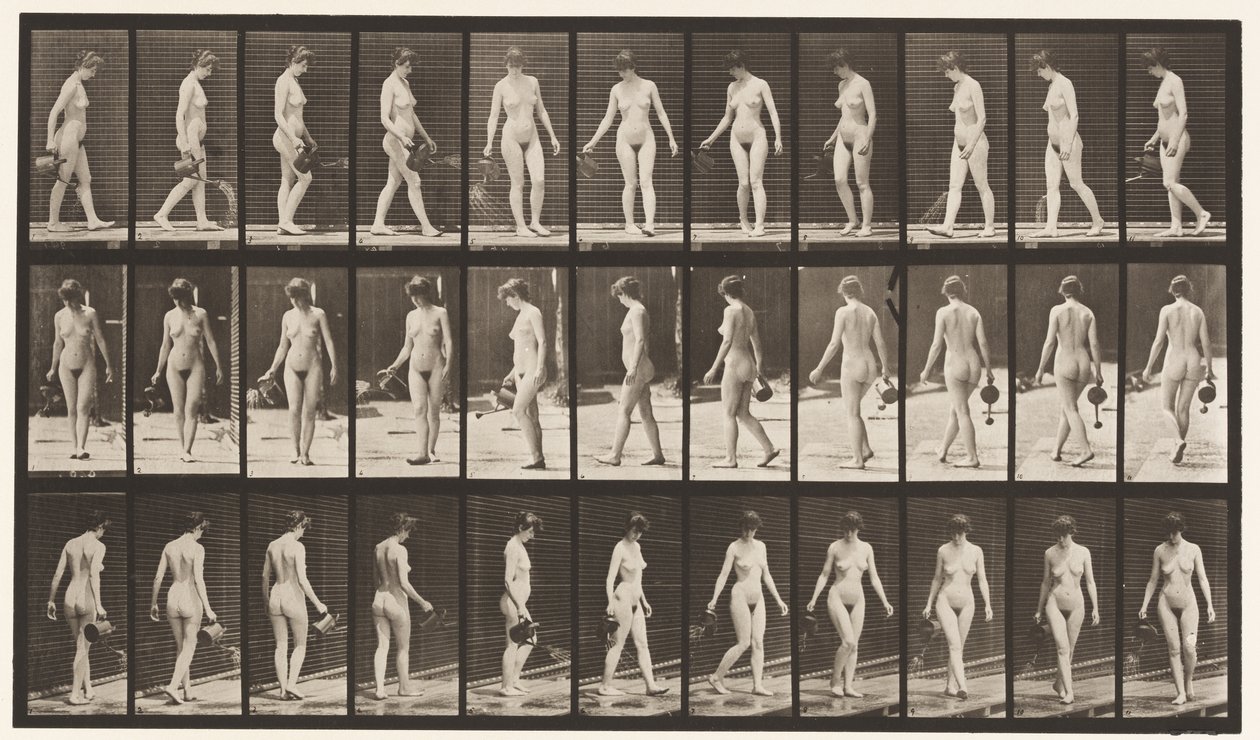 Walking, and Turning Around, Using Sprinkling Pot by Eadweard Muybridge