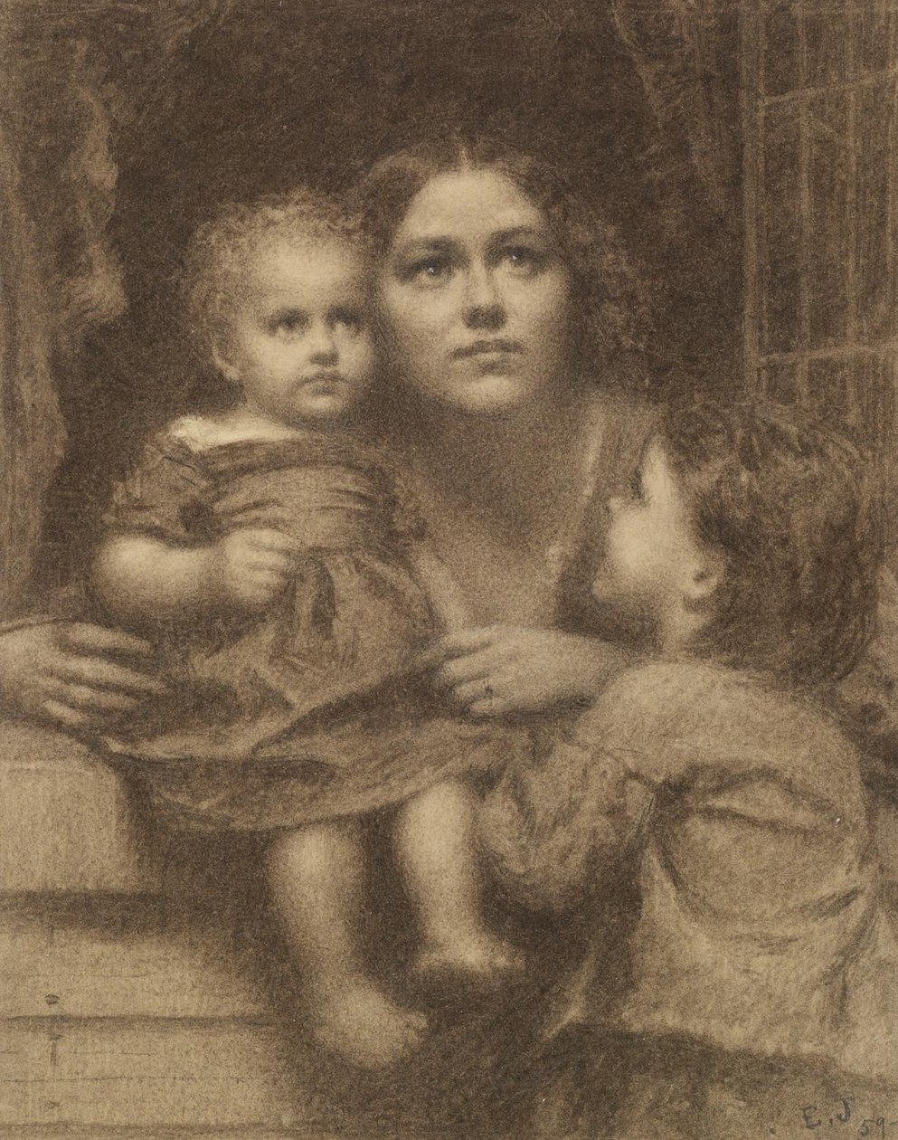 Woman with Two Children by a Window by Eastman Johnson