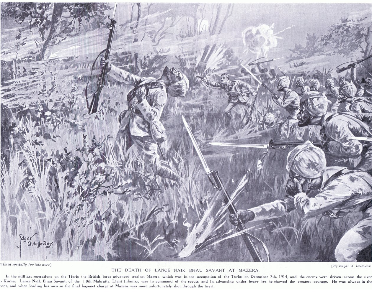 The death of Lance Nak Bhau Savant at Mazera on Tigris December 1914 by Edgar Alfred Holloway