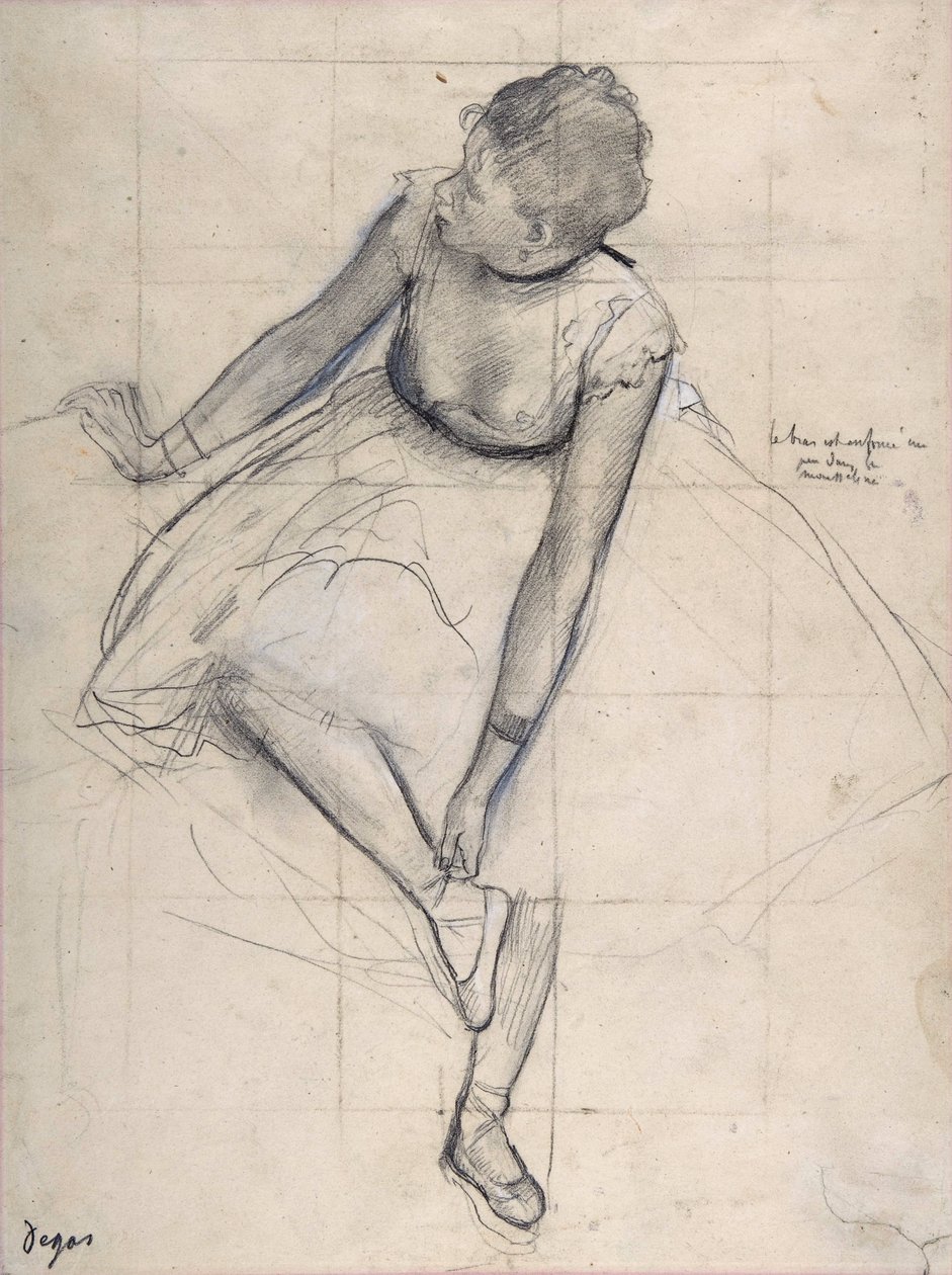 Dancer adjusting her shoe (ballerina) by Edgar Degas