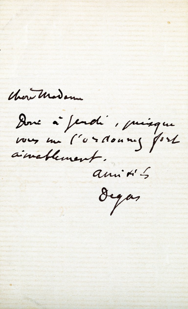 Letter from the Artist to Berthe Morisot (1841-95) by Edgar Degas