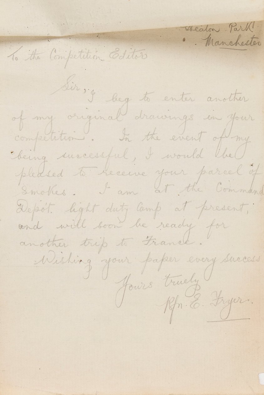 Letter to a Newspaper Competition Editor, 1917 by Edgar Fryer