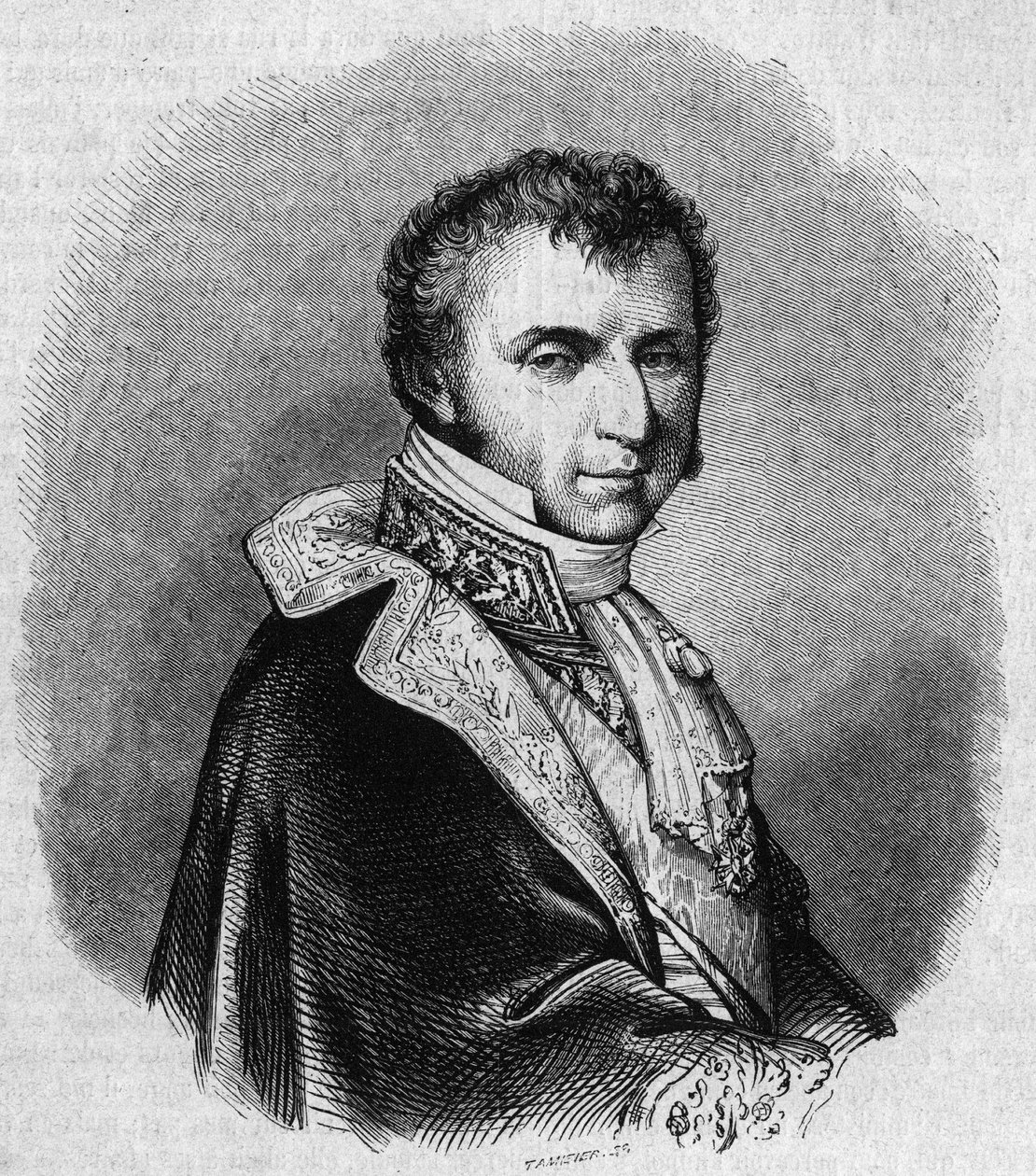 Portrait of Nicolas Francois Mollien, French politician. Engraving by Chevignard in Le Magasin Picturesque by Edmond Lechevallier Chevignard