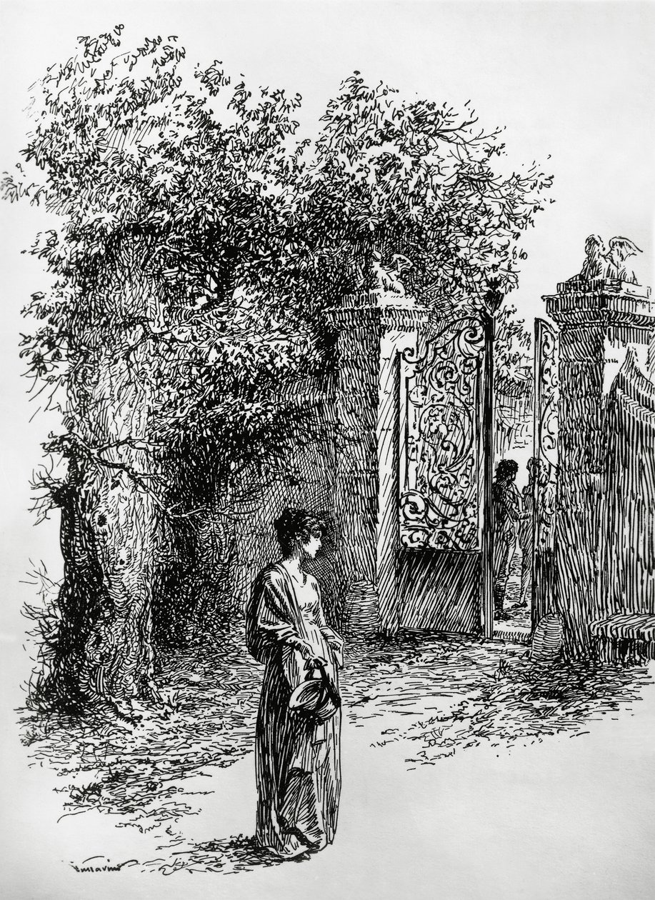 Woman in Front of a Gate, Illustration for The Storm, Satet, Turin by Edoardo Calandra
