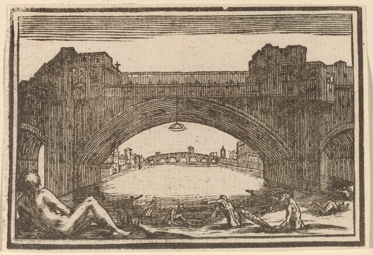 Ponte Vecchio, Florence by Edouard Eckman after Jacques Callot