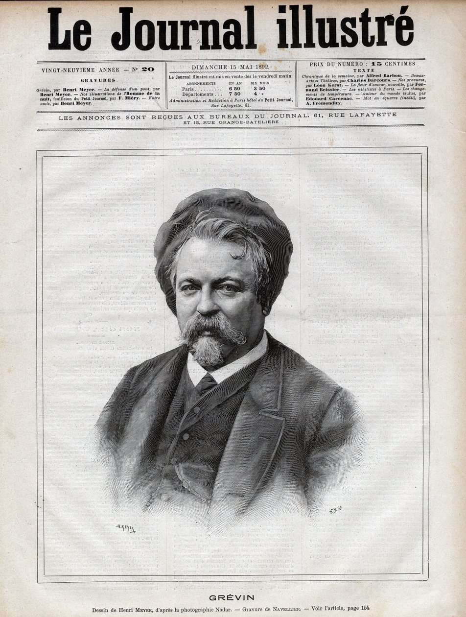 Portrait of Alfred Grevin (1827-1892), Sculptor, Cartoonist, and Designer of French Theatre Costumes (engraving by Navellier after Nadar