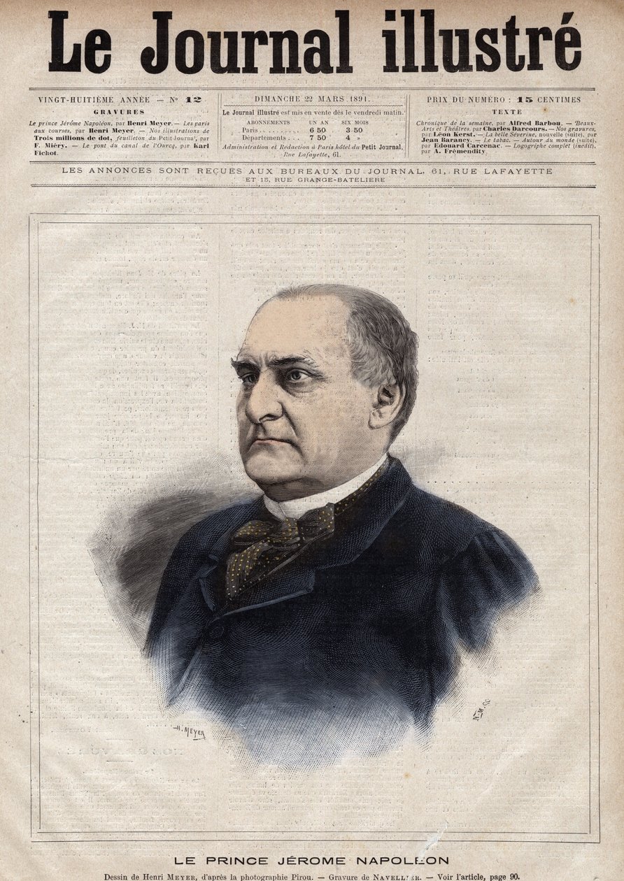 Jerome Bonaparte dit Plon (Plonplon) (1822-1891) (Napoleon-Jerome Bonaparte or Prince Jerome Napoleon), son of Jerome Bonaparte (1784-1860) - Engraving by Navellier in 