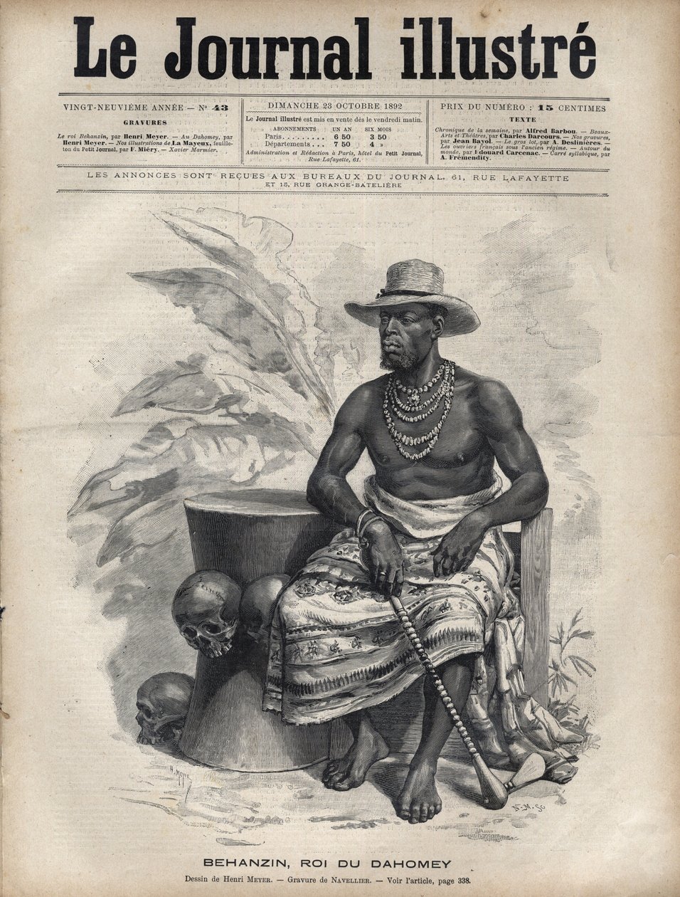 Portrait of Behanzin (1844-1900), King of Dahomey (Benin) - Engraving by Navellier in 