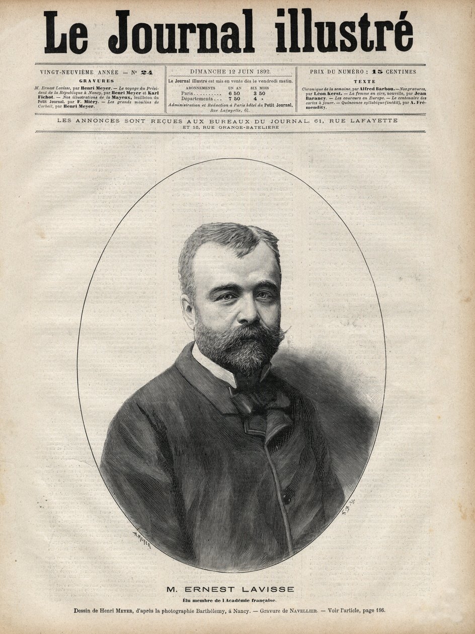 Portrait of Ernest Lavisse (1842-1922), French Historian and Academician (engraving by Navellier in 