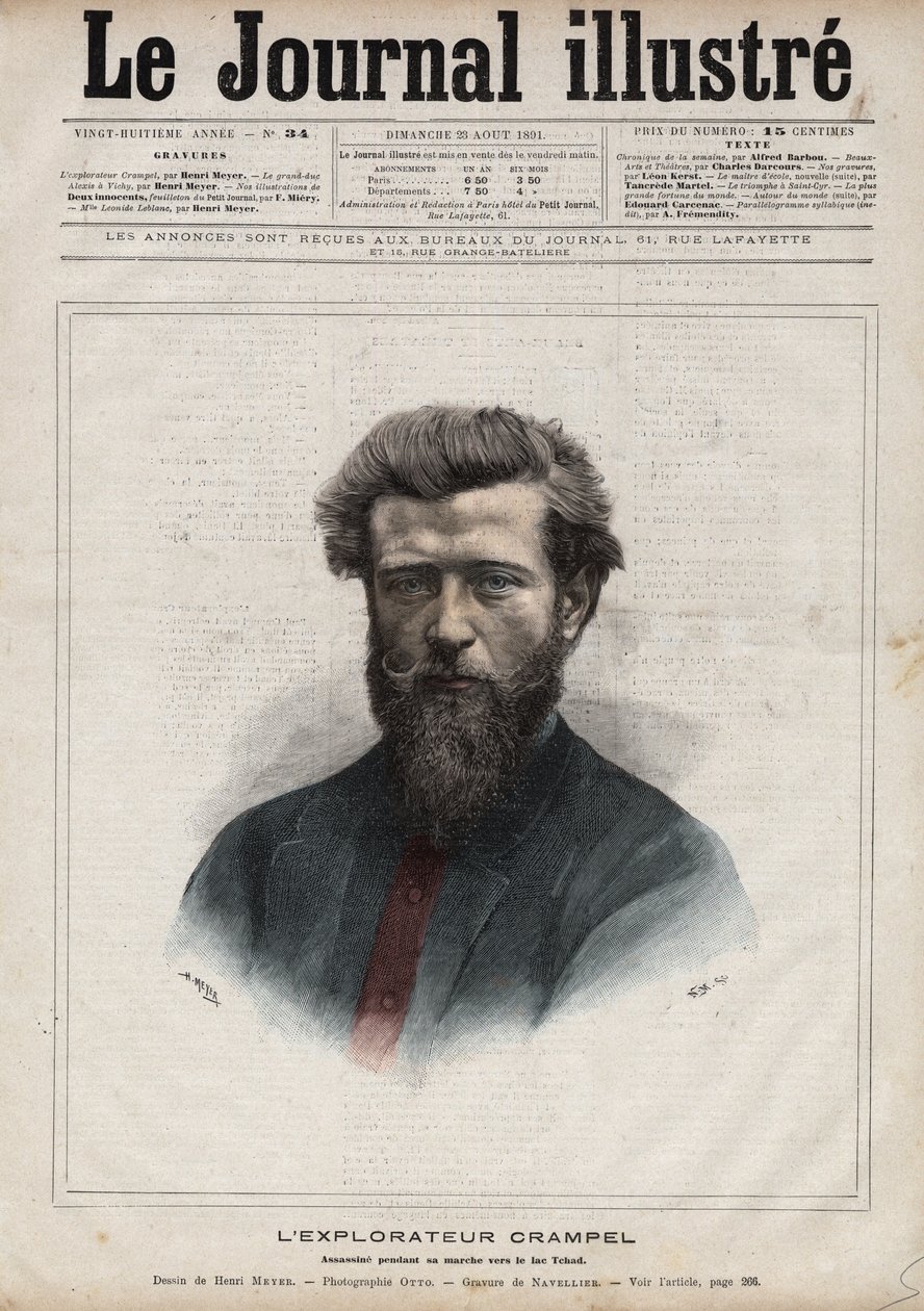 Portrait of Paul Crampel, French Explorer of Central Africa (Engraving by Navellier in The Illustrous Diary, 1891) by Edouard Felicien Eugene Navellier