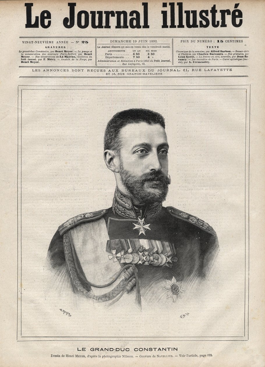 Portrait of the Grand Duke Constantine Nikolaievich of Russia by Edouard Felicien Eugene Navellier