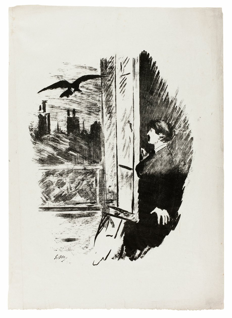 At the Window ("Open here I flung the shutter..."), from The Raven (Le Corbeau) by Édouard Manet