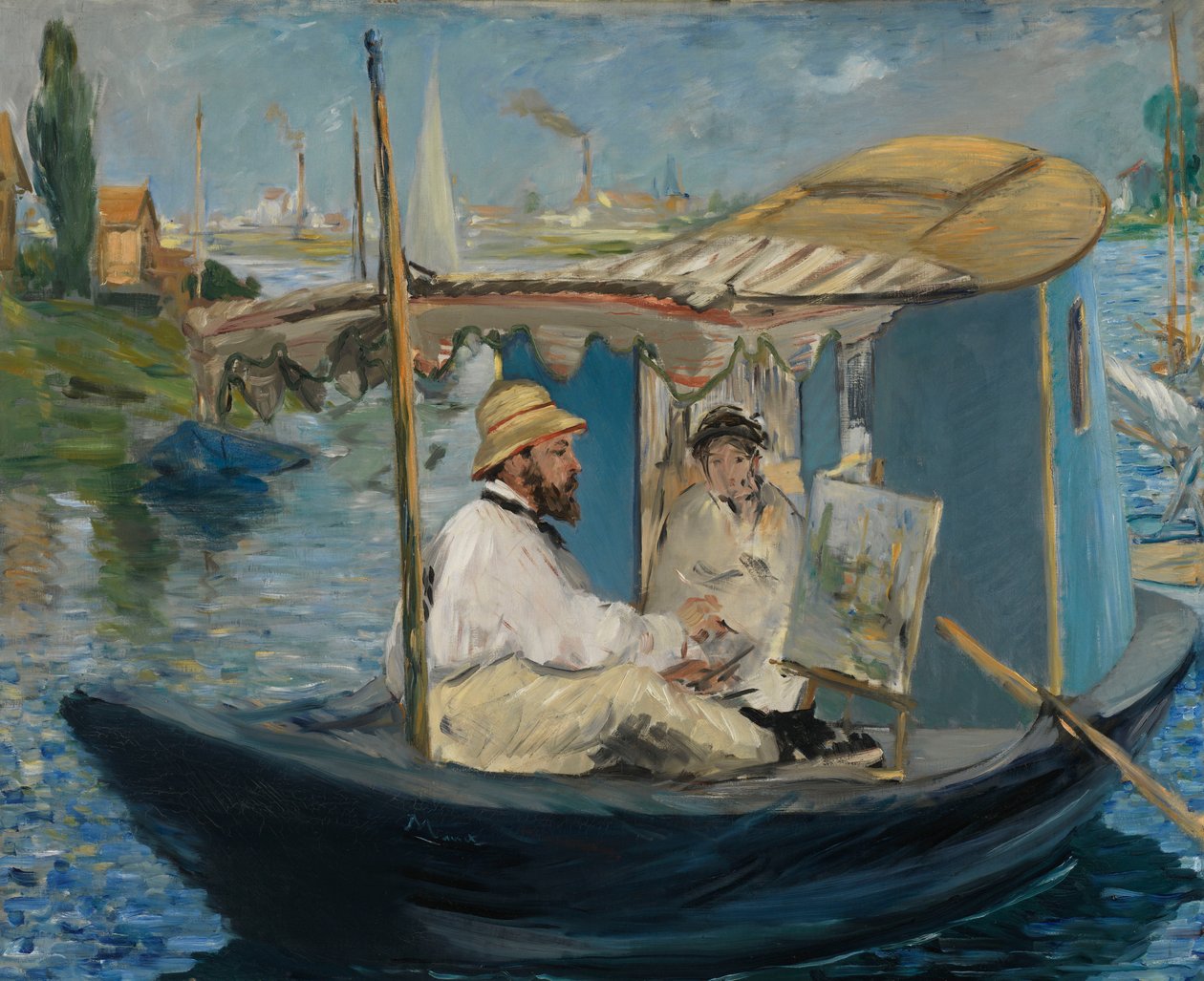 Claude Monet Painting in His Studio Boat by Édouard Manet