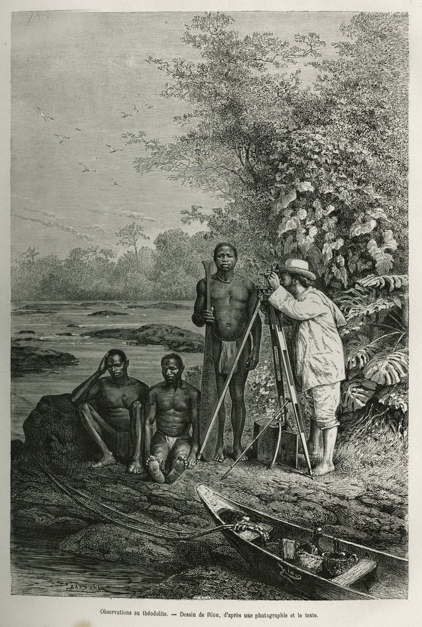 Observation at theodolite (engraving after a drawing by Riou, to illustrate the story 