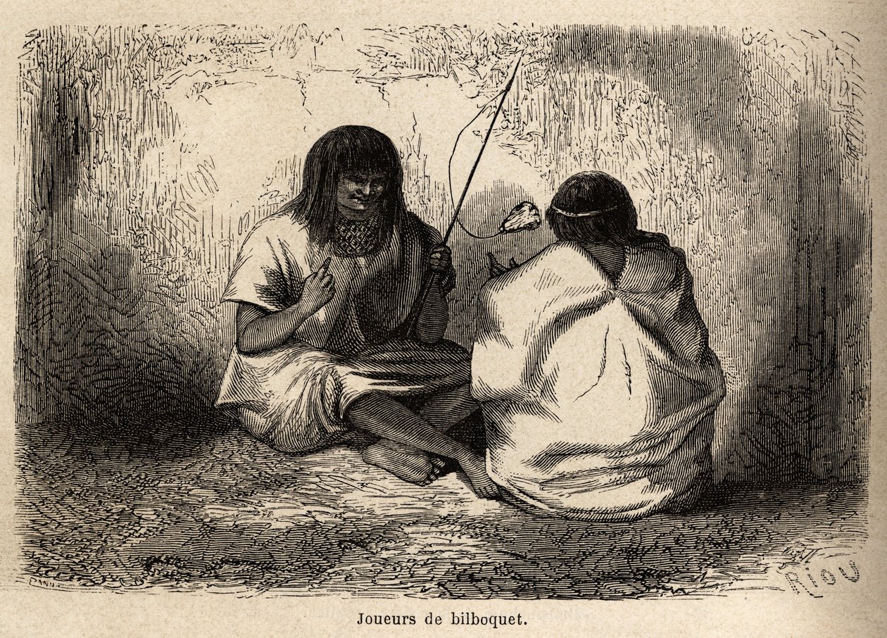 The game of the bilboquet among the Conibos Indians of Peru by Edouard Riou