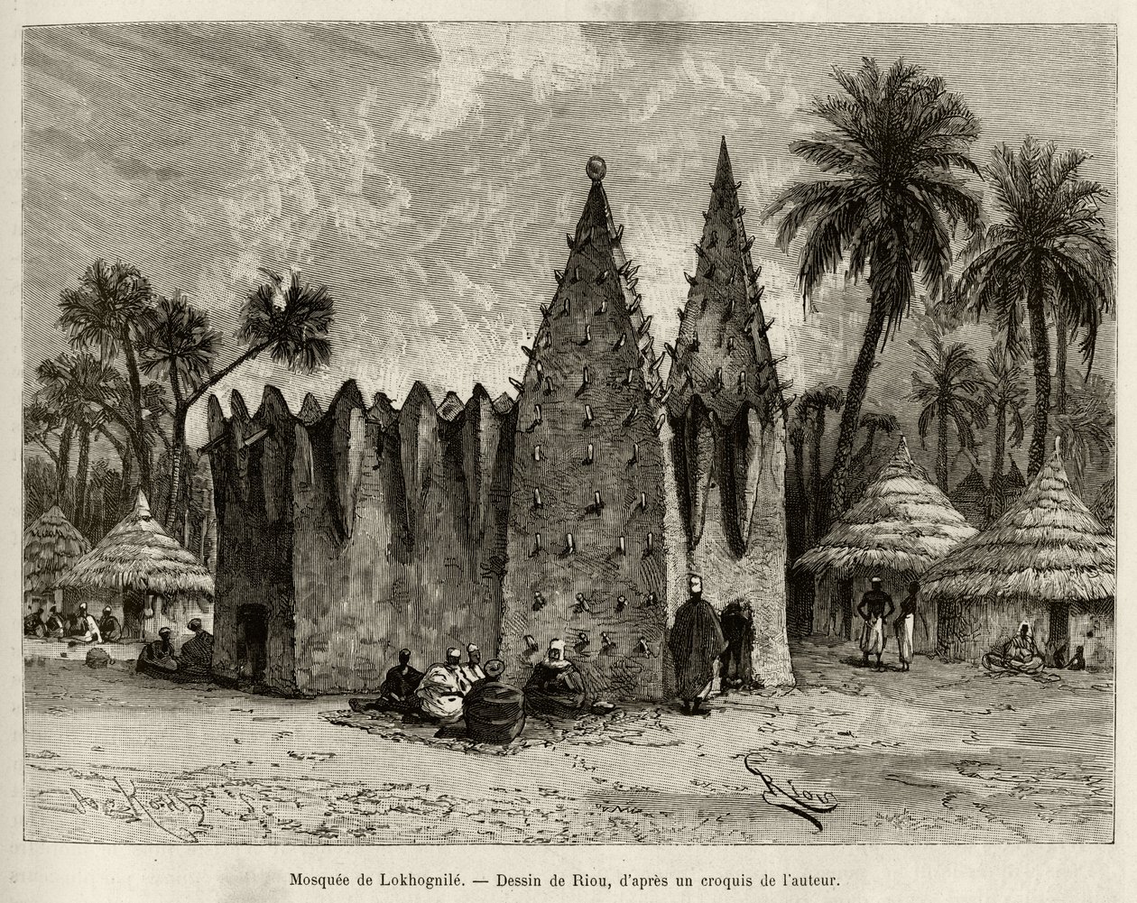 The mosque of Lokhognile. Engraving by Riou, to illustrate the story From Niger to the Gulf of Guinee by Captain Louis Gustave Binger by Edouard Riou