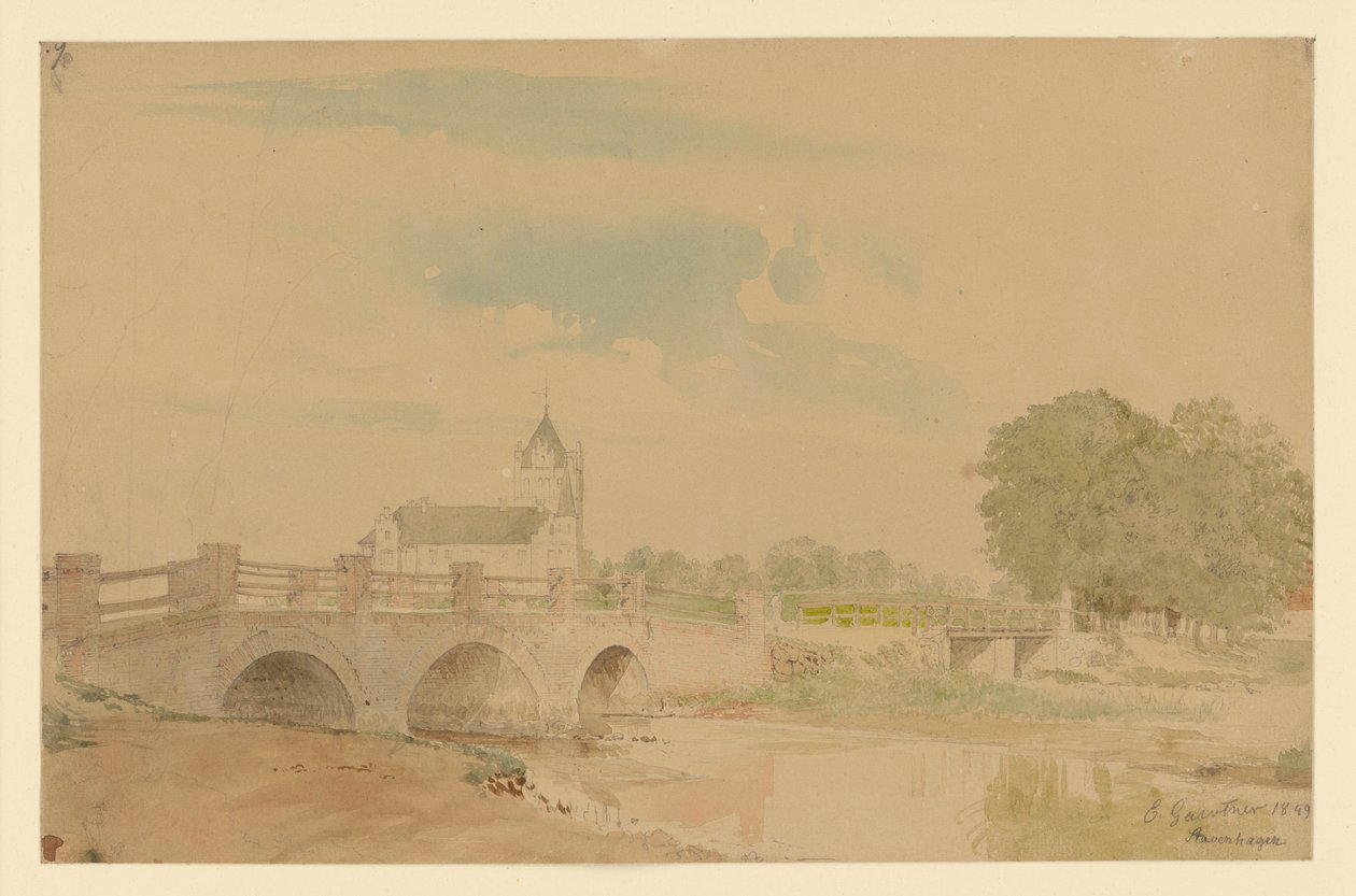 View of Church and Bridges of Stavenhagen by Eduard Gaertner