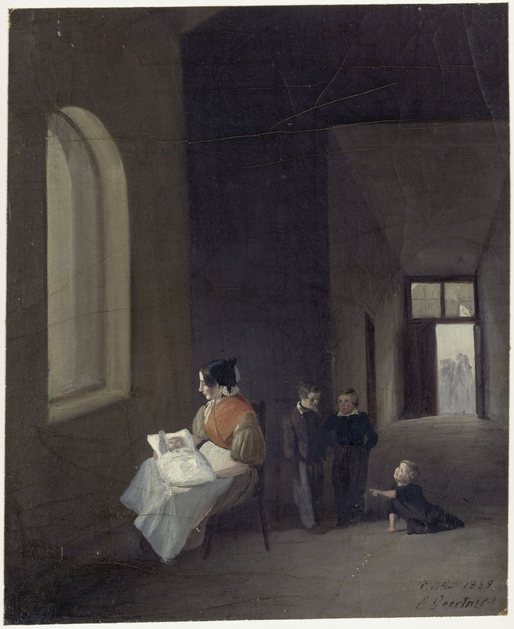 Woman with Children in a Hall by Eduard Gaertner