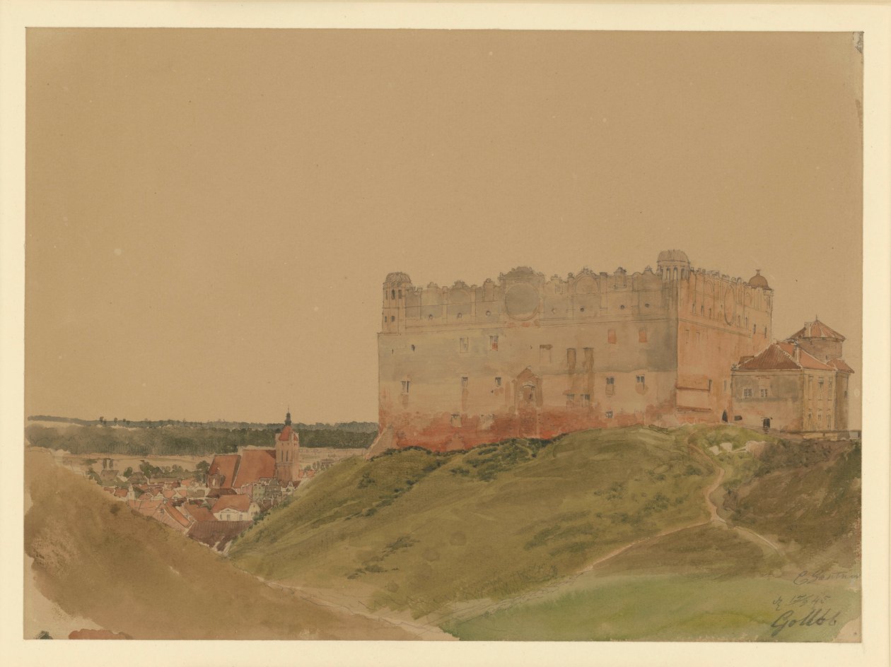 Castle Ruin in Gollub, City on the Left by Eduard Gaertner